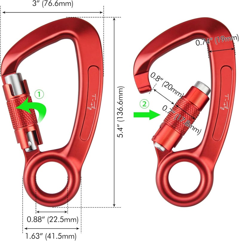 Tfly Auto Locking Carabiner 35KN (7868 lbs), UIAA Certified Climbing Rock Carabiner with Round Eyelet for Rappelling, Climbing, Ropes - Image 5